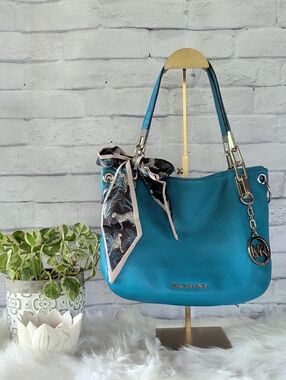 Michael Kors Blue Leather Shoulder Bag with Silver Hardware